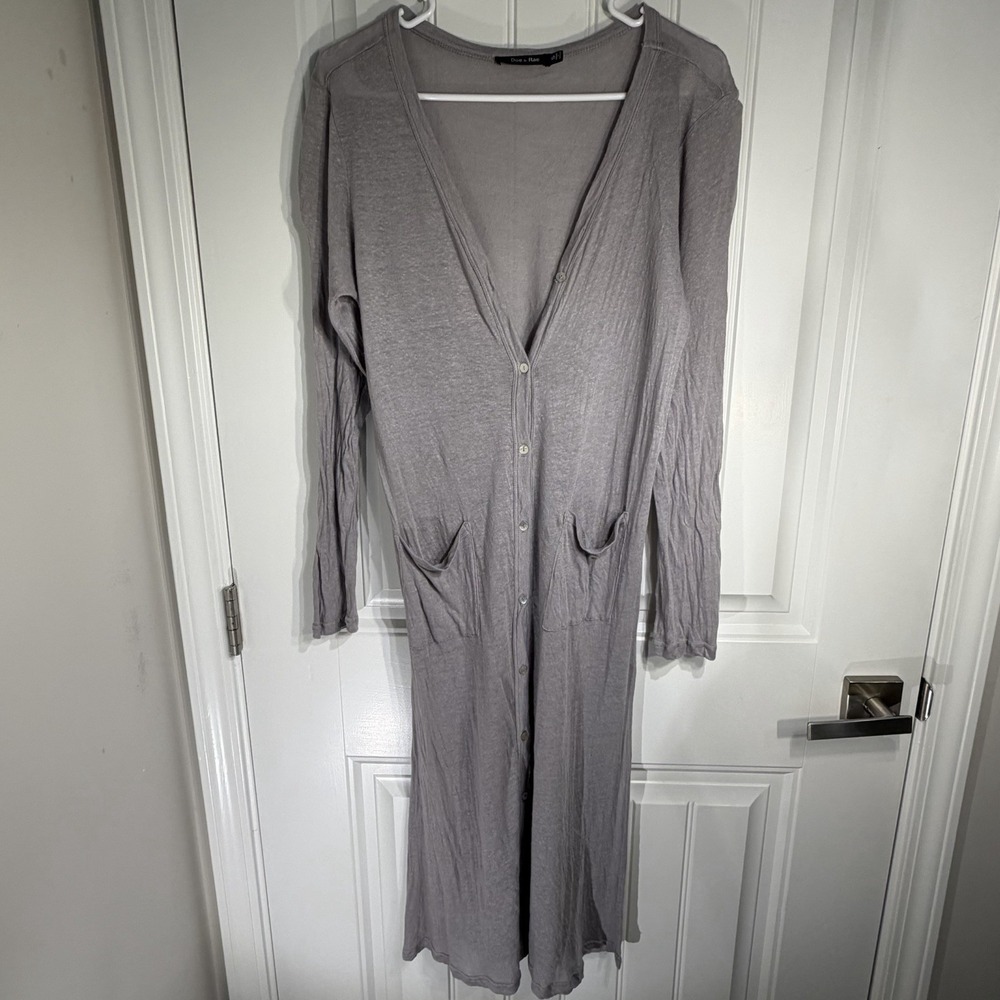 Doe & Rae Cardigan Sweater‎ Womens Small Taupe Long Duster Lightweight Lagenlook